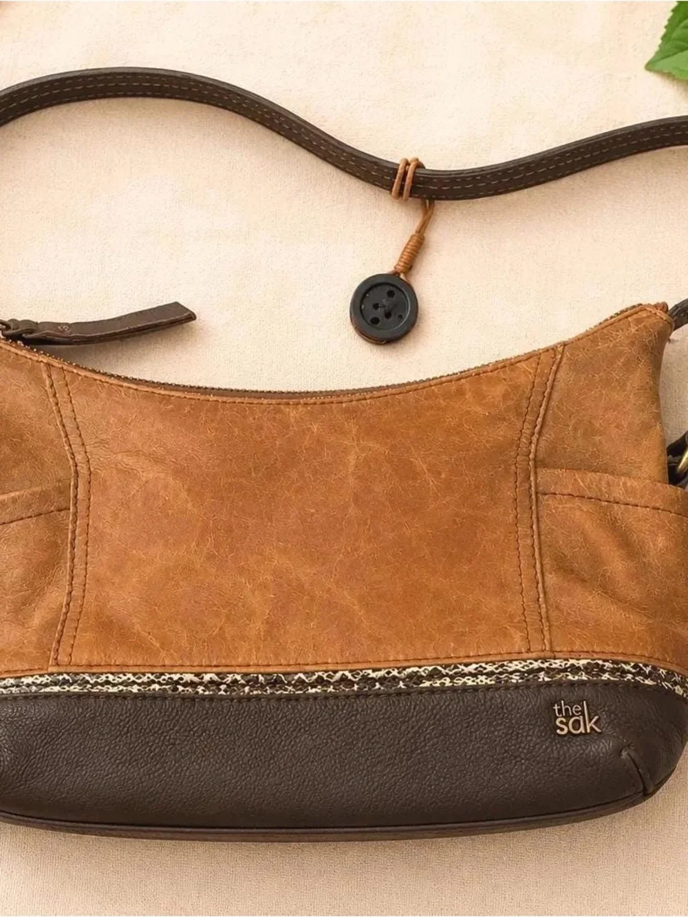 The Sak Two-Tone Leather Crossbody — Tan & Dark Brown